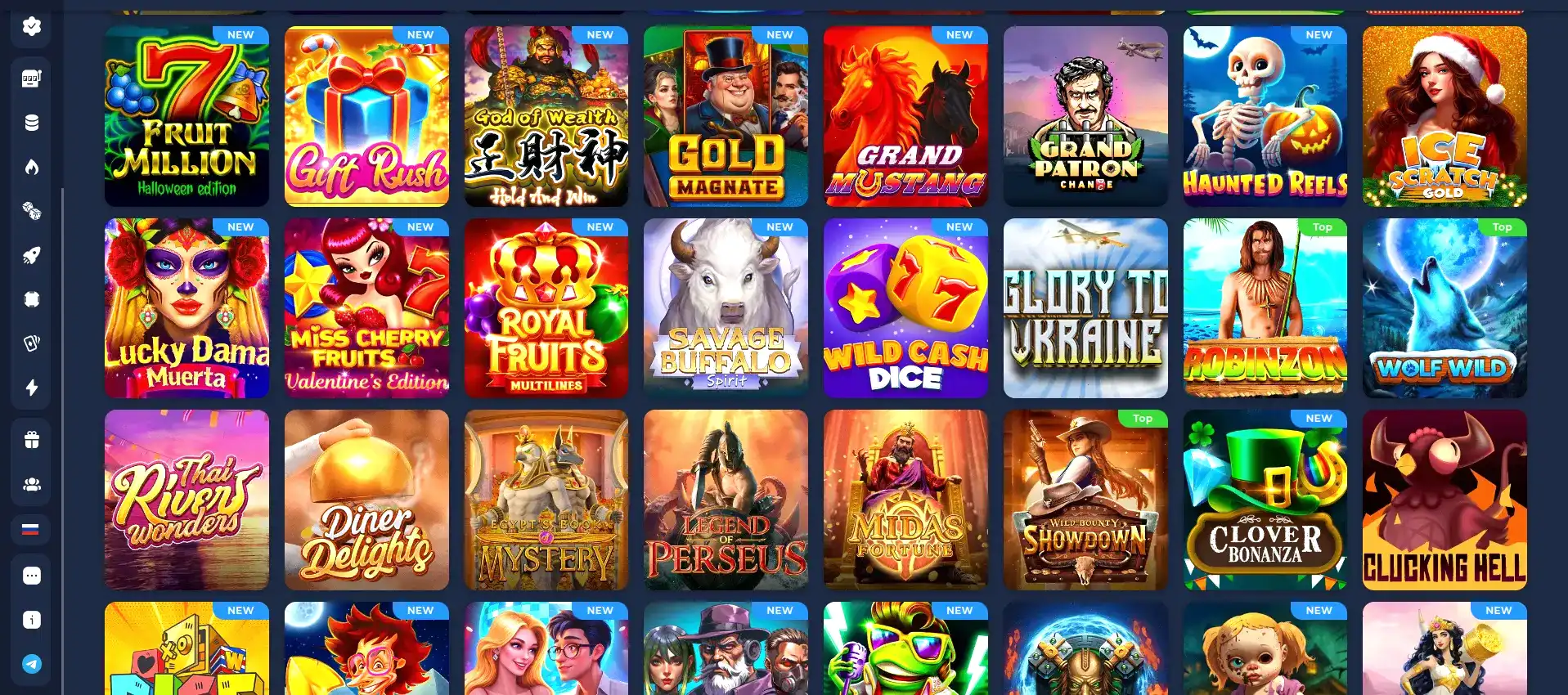 Интерфейс казино Коинс Гейм с игровыми автоматами